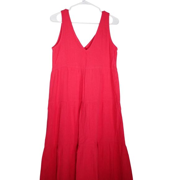 New Quince Hot Raspberry Pink Organic Cotton Gauze Tiered Maxi Dress XS 4076A - Picture 7 of 8